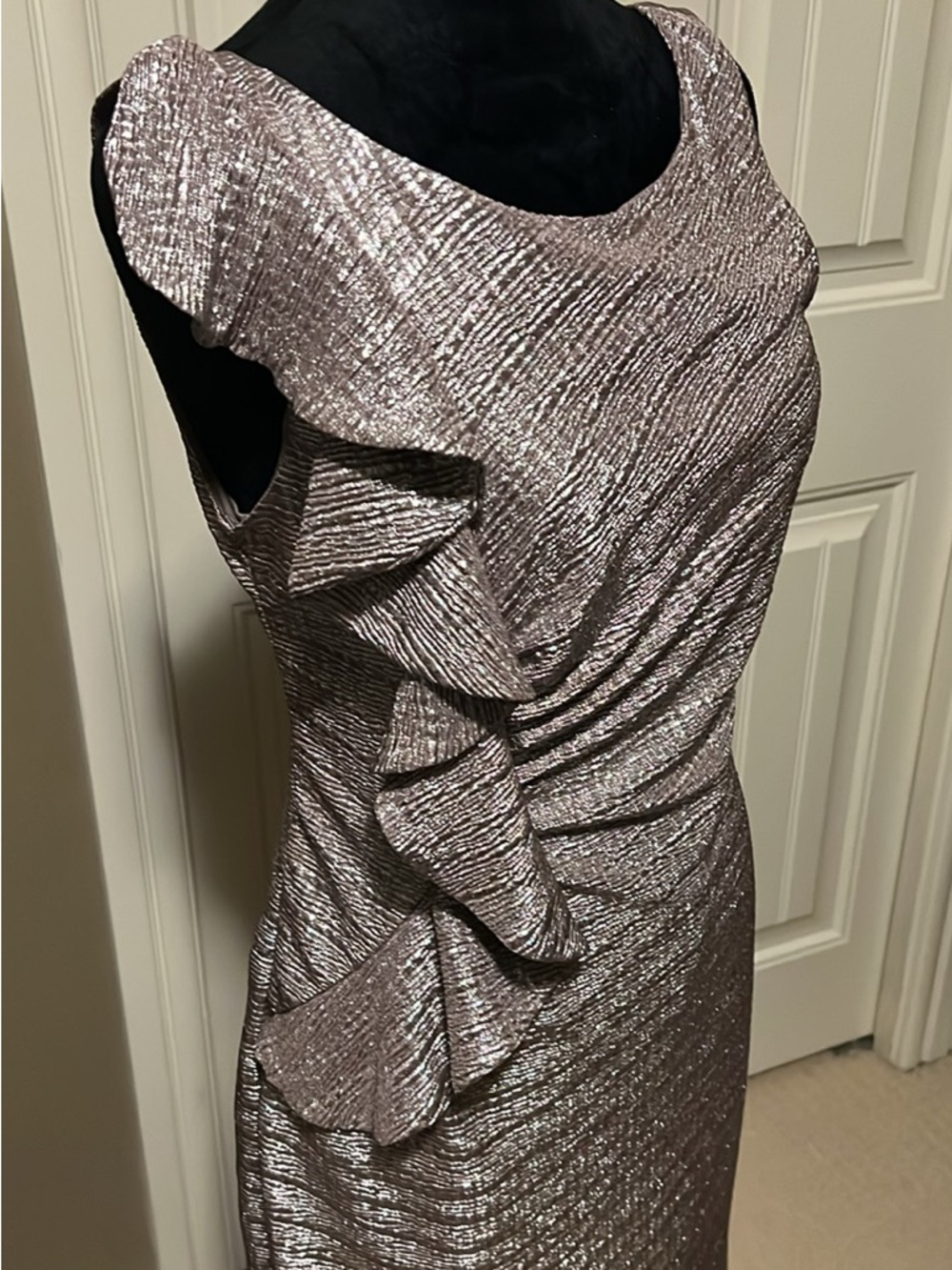 Metallic Gold Sleeveless Ruffle Midi Dress